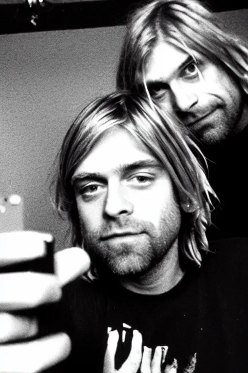 Prompt: kurt cobain taking a selfie before suicide