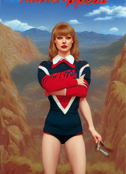 Image similar to twin peaks poster art, portrait of talyor swift cheerleader, by michael whelan, rossetti bouguereau, artgerm, retro, nostalgic, old fashioned, teen horror novel cover