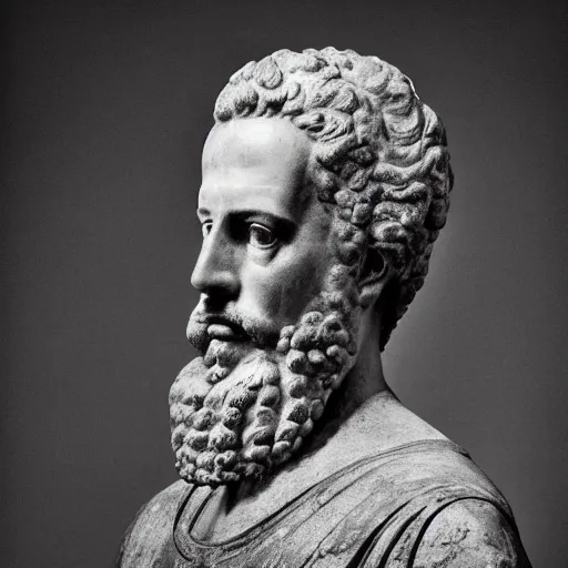 Prompt: a professional portrait photo of Marcus Aurelius in the style of anton corbijn