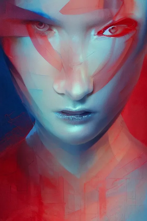 Prompt: 3 d, sci - fi, morning, sleepy fashion model face, sun rays, cinematic, lightning clouds, vogue cover style, stanley kubrick, light red and deep blue mood, realistic painting, intricate oil painting, high detail, figurative art, multiple exposure, poster art, 3 d, by tooth wu and wlop and beeple and greg rutkowski