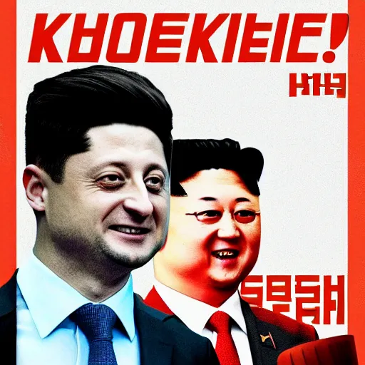 Prompt: Zelenskii on North Korea propaganda poster