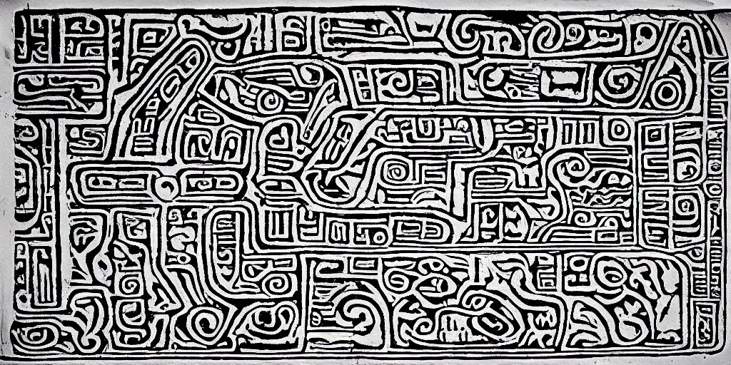 Image similar to mayan hieroglyph blueprints to a spaceship