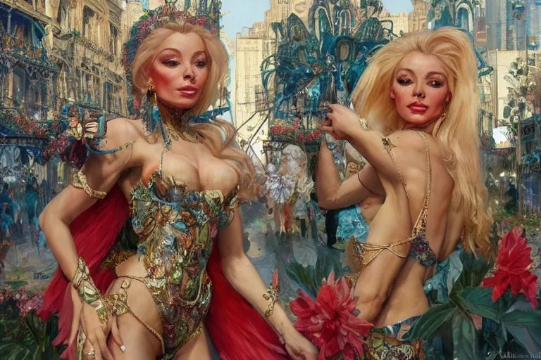 Image similar to a beautiful realistic painting of isabelledeltore in the 1 9 8 0 s carnival in the city of sydney, australia intricate, elegant, highly detailed, digital painting, artstation, concept art, by krenz cushart and artem demura and alphonse mucha