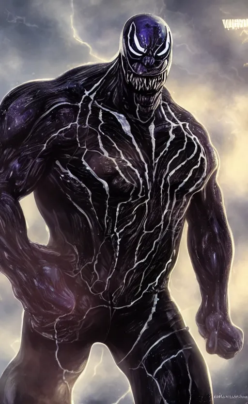 Image similar to full body portrait of venom as thanos, dynamic lighting, cinematic, ultra detailed, trending on art station, stunning visuals, creative, fantasy concept art