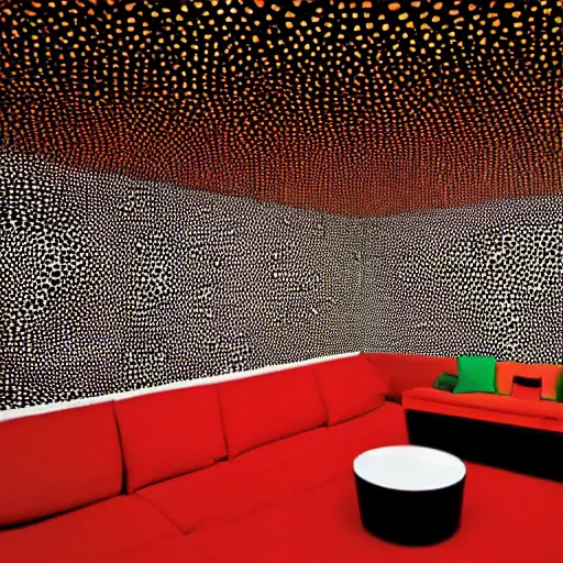 Image similar to A living room with interior design by Yayoi Kusama