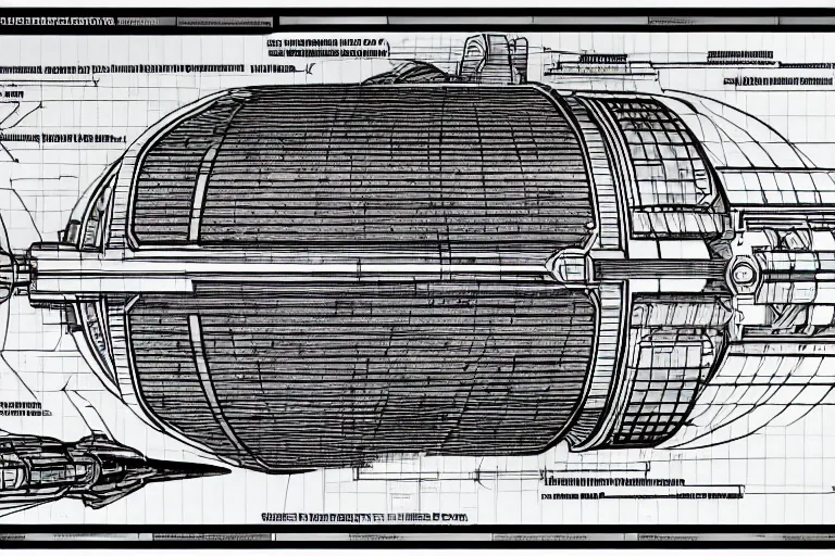 Image similar to Futuristic Neo Solar punk Space ship schematics, Leonardo DaVinci , Line art, Technical drawing, Spaceship parts manufacturing blueprints.
