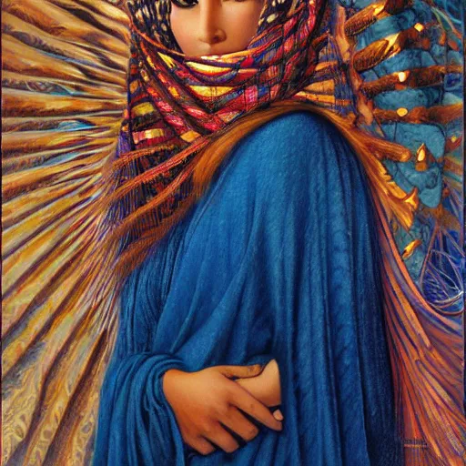 Image similar to a beautiful touareg algerian woman by karol bak, ayami kojima, artgerm, sakimichan, arabian beauty, blue eyes, smile, concept art, fantasy