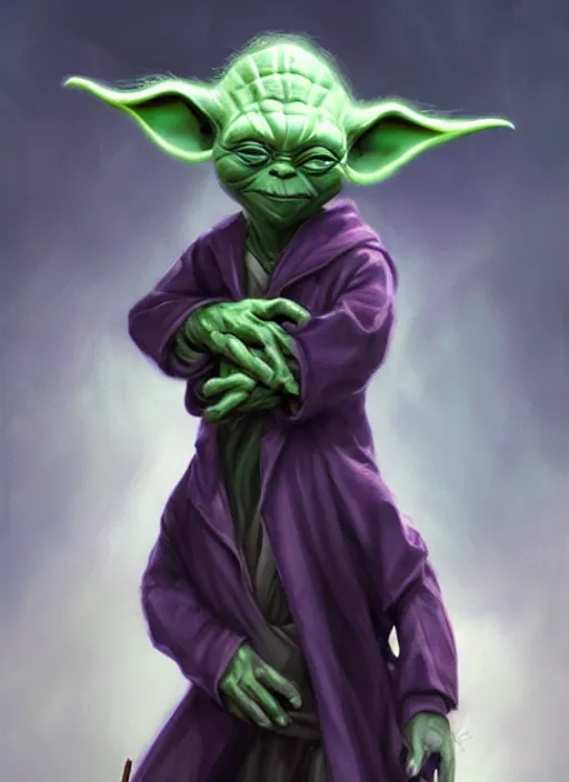 Image similar to Yoda wearing an elegant dark purple suit, elegant, digital painting, concept art, smooth, sharp focus, illustration, from StarCraft by Ruan Jia and Mandy Jurgens and Artgerm and William-Adolphe Bouguerea