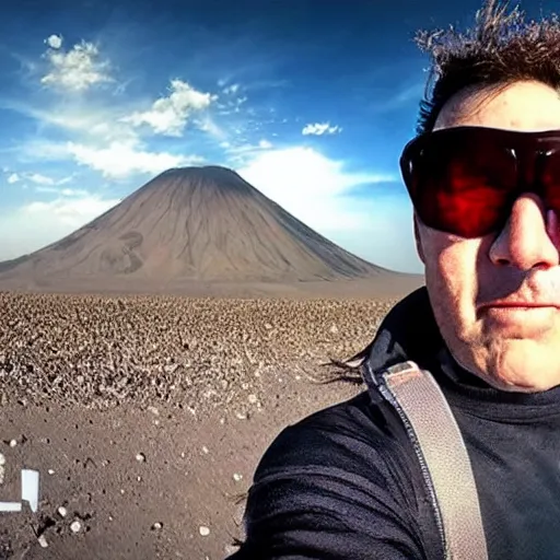 Image similar to the last selfie taken by an alien! in an apocalypse volcano in the background hd cinematic epic 8 k