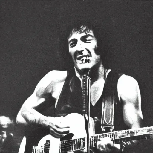 Image similar to 3 5 mm macro photograph of bruce springsteen performing on stage with the grateful dead in 1 9 7 7