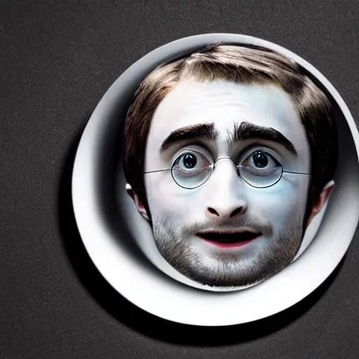 Prompt: a apple with legs with the face of daniel radcliffe, photo art