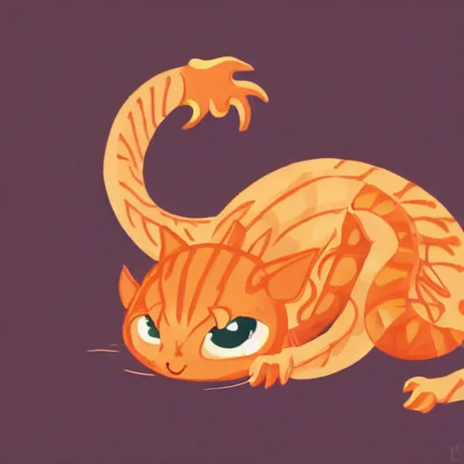 Image similar to tiny dragon cuddling an orange tabby cat, cozy, realistic