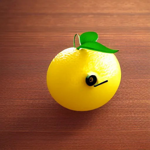 Image similar to a lemon in shape of a human with legs of lemons and round body, very realistic, high quality, volumetric light