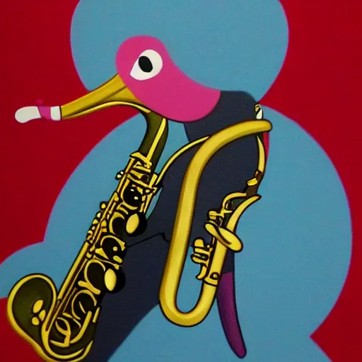 Image similar to birdo playing the saxophone