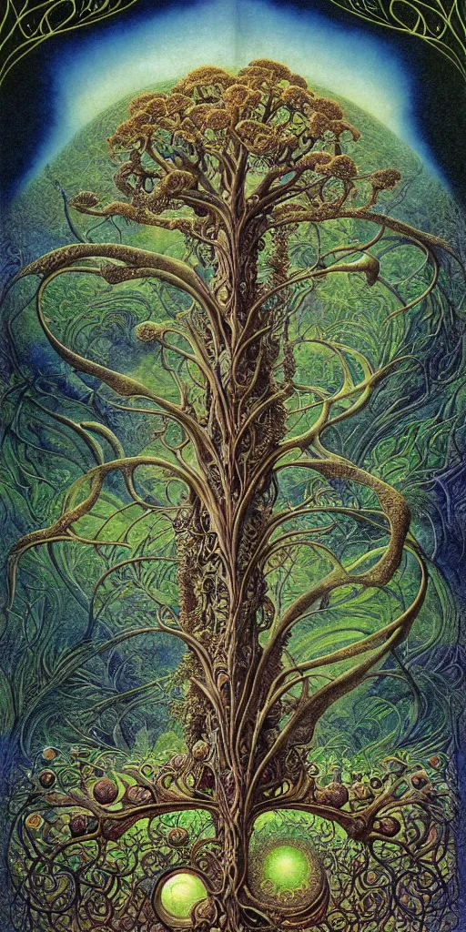 Image similar to tree of life by roger dean and andrew ferez, art forms of nature by ernst haeckel, divine chaos engine, symbolist, visionary, art nouveau, botanical fractal structures, organic, detailed, realistic, surreality