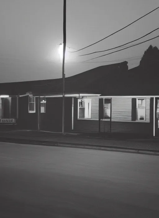 Image similar to a detailed photographic render of a 1 9 5 0 s american suburb at night by todd hido, photoreal, 4 k, mist