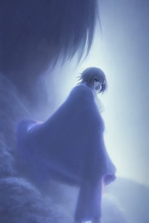 Prompt: a portrait of the sapphire herald in an elegant winter sweater, by makoto shinkai, by akihiko yoshida, by zdzislaw beksinski, by dariusz zawadzki, artbook, tone mapped, deep blues, shiny, soft lighting