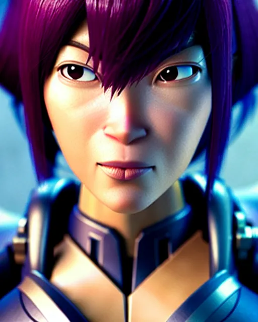 Image similar to weta disney pixar movie still portrait photo of motoko kusanagi the major ghost in the shell : : as cyborg woman by pixar : : by weta, wlop, ilya kuvshinov, rossdraws, artgerm, marvel, maxim cover, latex, octane render, sweaty, iridescent, bright morning, anime, liosh, mucha : :