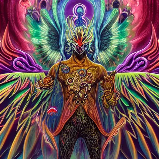 Image similar to A centered chest up portrait of a psychedelic godlike mothman with giant mandala wings smoking a hand-rolled cigarette smoking heavily , magic mushroom village in background , award winning. superb resolution. in the art style of junji Ito and greg rutkowski . Detailed Mushroom city in background. Hyper realistic anime. Perfect art. Dalle2