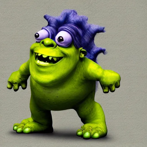 Image similar to stupid monster creature made from fabric, full color, smooth, 4 k, shrek style