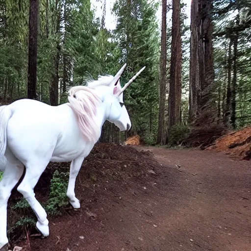 Prompt: trail footage of a unicorn