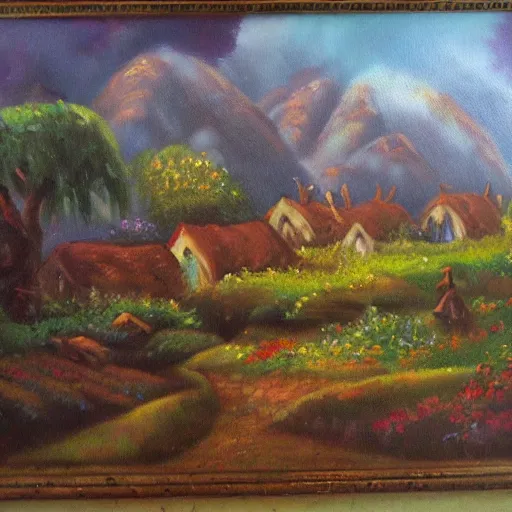 Prompt: elven village, oil painting