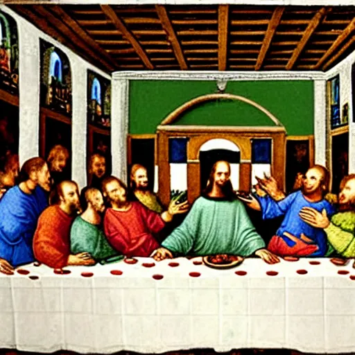 Image similar to pepe the frogs in the last supper