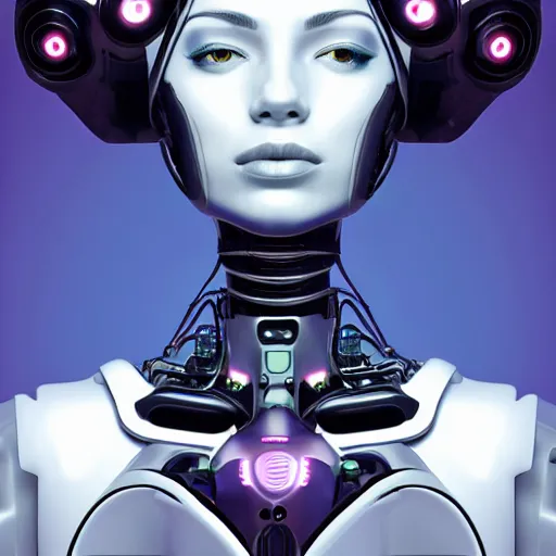 Image similar to female futuristic robot portrait with flower antennas