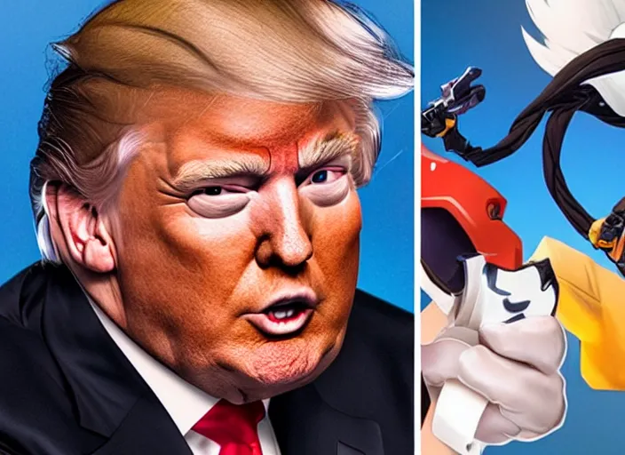 Image similar to donald trump as overwatch character instagram photo shoot