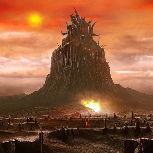 Image similar to a matte painting of a Waffle House inside of Mordor,