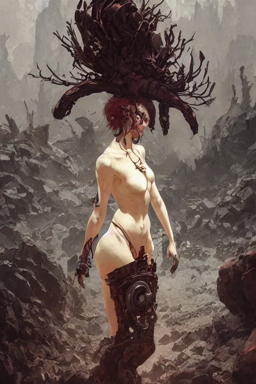 Image similar to a full body portrait of a beautiful post apocalyptic offworld nordic necromancer reposed by the lava pits, intricate, elegant, highly detailed, digital painting, artstation, concept art, smooth, sharp focus, illustration, art by krenz cushart and artem demura and alphonse mucha