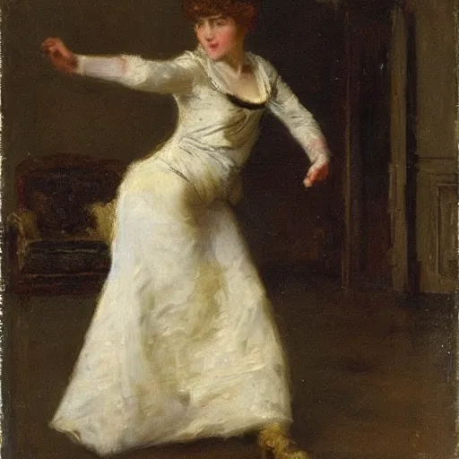 Prompt: a young woman dancing by alfred stevens