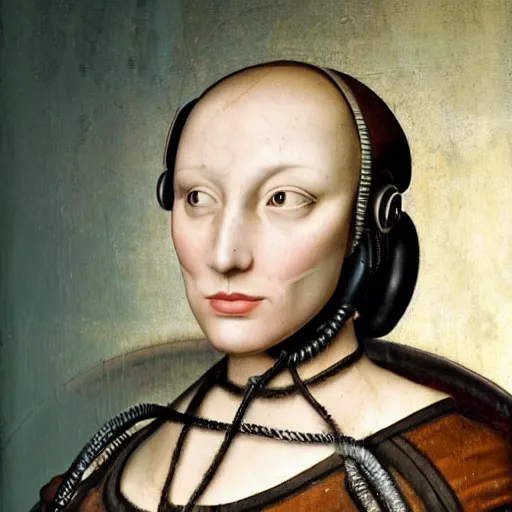 Prompt: portrait photo of a beautiful female cyborg (from The Renaissance!!)