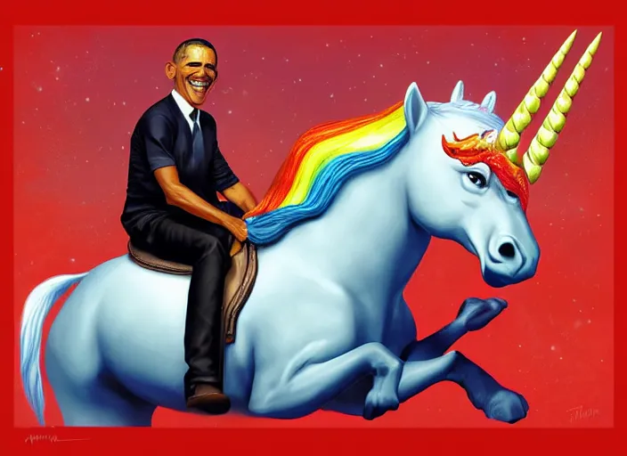 Prompt: obama riding an unicorn, pixar style, by tristan eaton stanley artgerm and tom bagshaw.