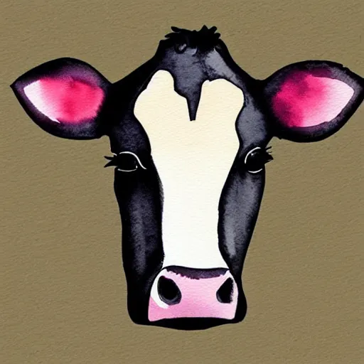 Image similar to cow, minimalistic, anime style, watercolor