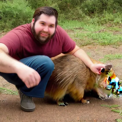 Prompt: Steven kenneth bonnell ii with a capybara