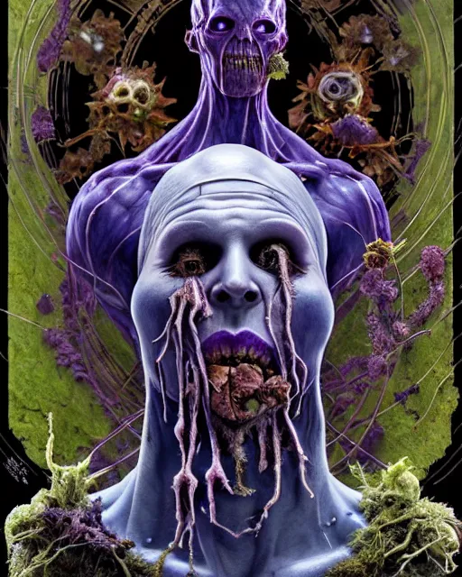 Image similar to the platonic ideal of flowers, rotting, moss, insects, pearl and praying of cletus kasady ultimate carnage thanos dementor doctor manhattan chtulu nazgul davinci, detailed, intricate, hyperrealism, intense, scary, decay, dmt, art by brock hofer and artgerm and greg rutkowski and alphonse mucha