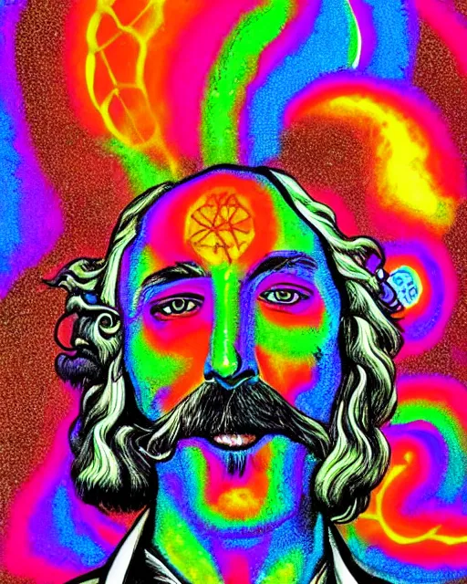 Image similar to a psychedelic portrait of albert hoffman