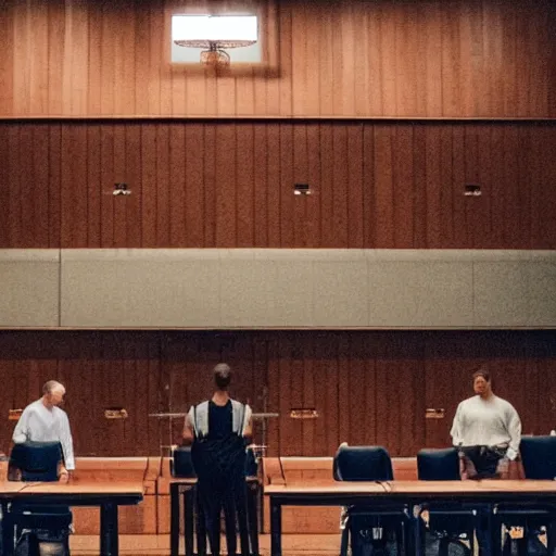Prompt: playing basketball in a courtroom