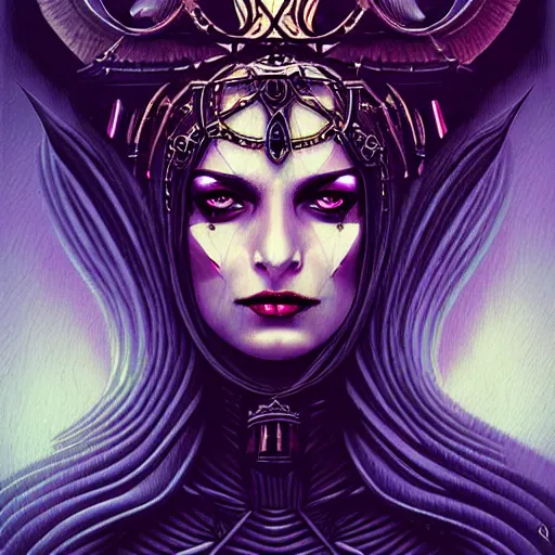 Prompt: queen of death. intricate portrait, occult cyberpunk, ancient futuristic, dark art, occult. by Petros Afshar