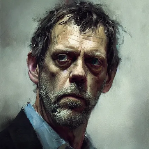 Image similar to face protrait of hugh laurie, realistic, ultrahd, jeremy mann painting