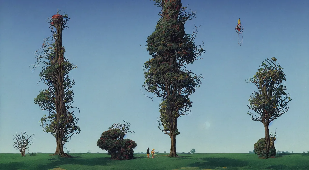 Image similar to single flooded simple whip tree tower, very coherent and colorful high contrast!! masterpiece by rene magritte simon stalenhag carl spitzweg syd mead norman rockwell edward hopper james gilleard, minimalist, dark shadows, sunny day, hard lighting