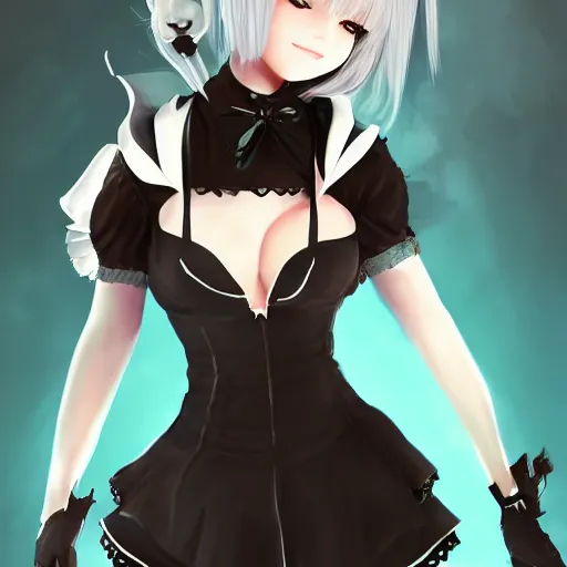 Image similar to full body portrait of 2B nier automata wearing a cat maid suit, fantasy art by Thomas romain, trending on artstation, artstationHD, artstationHQ