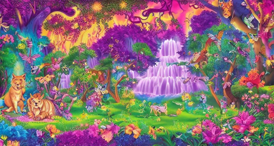 Image similar to Enchanted and magic forest, by Lisa Frank,