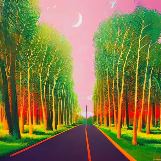 Image similar to Beautiful city of the future, overgrown with trees and plants. Nice colour scheme, warm colour. Beautiful artistic painting by artist Lurid. (2022)