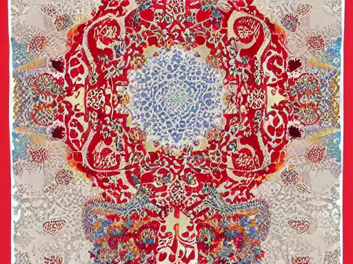 Prompt: modern watercolor style, red and white color scheme, vivid colors, persian medallion carpet design