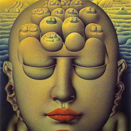 Image similar to by zdzislaw beksinski, by jean metzinger ecstatic. a beautiful land art. reality becomes illusory & observer - oriented when you study general relativity. or buddhism. or get drafted.