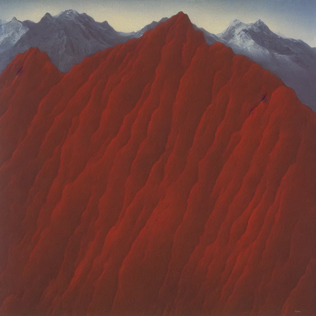 Prompt: The Illimani mountain painted by Zdzisław Beksiński, oil painting