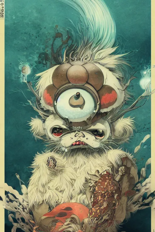 Image similar to a portrait of a japanese yokai animal illustrated by miyazaki by karol bak, james jean, tom bagshaw, rococo, sharp focus, trending on artstation, cinematic lighting, hyper realism, octane render, 8 k, hyper detailed, vivid, ultra detailed, highly detailed