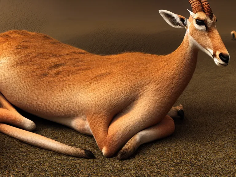 Prompt: An antelope with many large prominent yellowish round skin tumors of various sizes growing on its back. Concept art, octane render, tumors, extremely high detail, details, hyperrealism, cinematic, 8k, depth of field